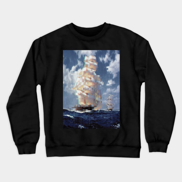 Glitch Art sailing ships on the high seas Crewneck Sweatshirt by Quentin1984